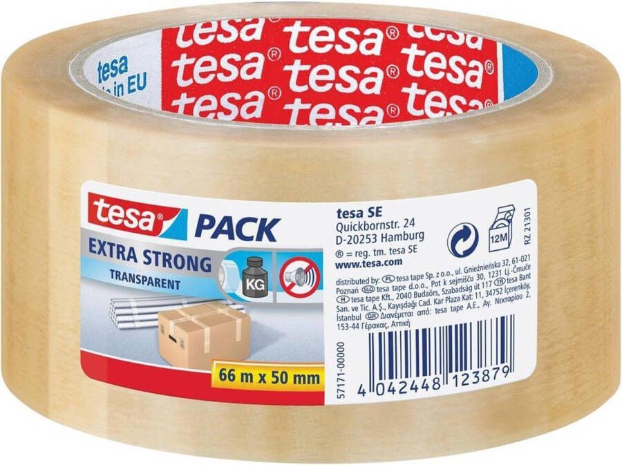 Tesa verpakkingsplakband Extra Strong 6 stuks ft 50 mm x 66 m PVC Transparant