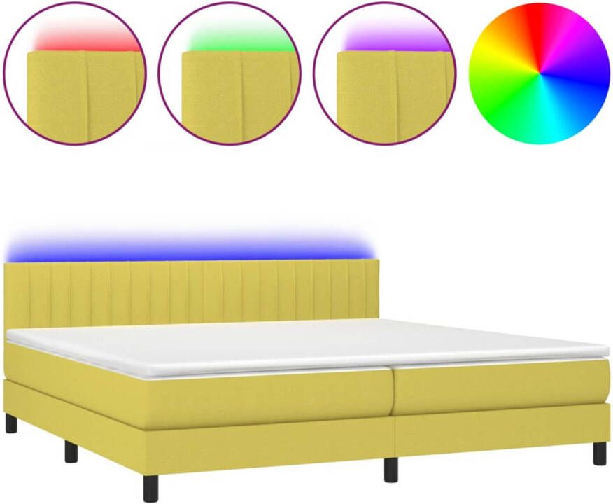 The Living Store Bed Groen Stof 203 x 200 x 78 88 cm Verstelbaar hoofdbord Kleurrijke LED-verlichting