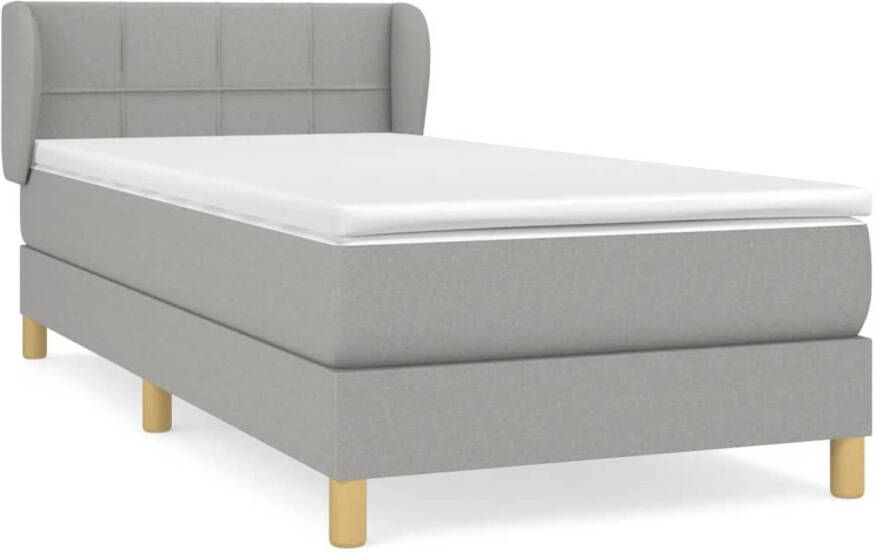 The Living Store Boxspringbed Comfort Bed 90x200x20 cm Lichtgrijs stof massief larikshout