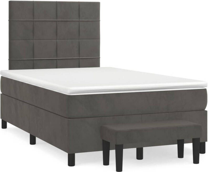 The Living Store Boxspringbed Donkergrijs 203 x 120 x 118 128 cm Fluwelen stof Verstelbaar hoofdbord Pocketvering matras Middelharde ondersteuning Huidvriendelijk topmatras Multifunctioneel bankje