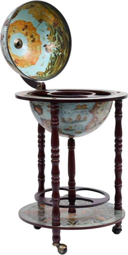 The Living Store Globebar Wereldbol bar Massief hout 36 cm Blauw bruin