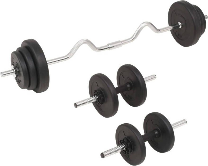 The Living Store Halterset 30 kg Cementen schijven Zwart Inclusief halterstang en dumbbell halters