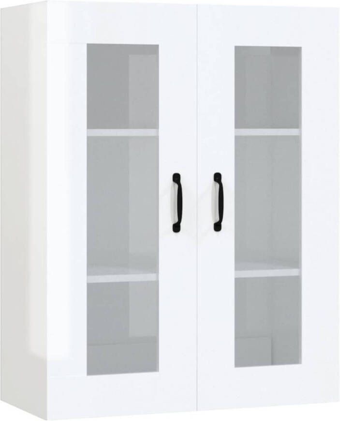 The Living Store Hangkast Hoogglans Wit Hout Glas 69.5 x 34 x 90 cm