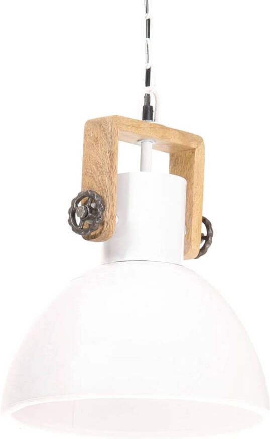 The Living Store Hanglamp Industriële Stijl Ijzer Wit Mangohout Bruin 30x37cm(øxH) E27 Max 25W