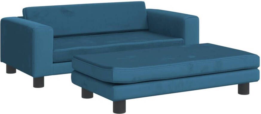 The Living Store Hondenbed Luxe Fluweel Massief Grenenhout 100x50x30cm Blauw