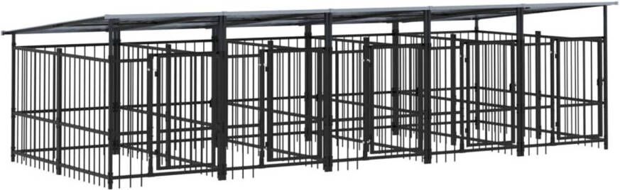 The Living Store Hondenhok Alles-in-één Hondenkennel 491 x 198 x 128 cm Stalen stangen Stevige constructie