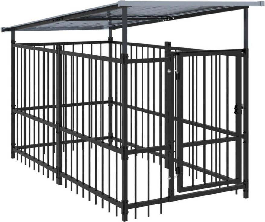 The Living Store Hondenhok Hondenkennel 103x198x128 cm Stalen stangen Gepoedercoat Zwart Veilig en