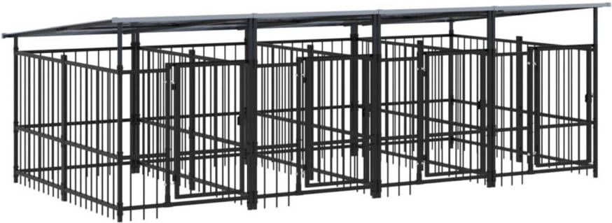 The Living Store Hondenhok Hondenkennel 394x198x128 cm Zwart Gepoedercoat Staal