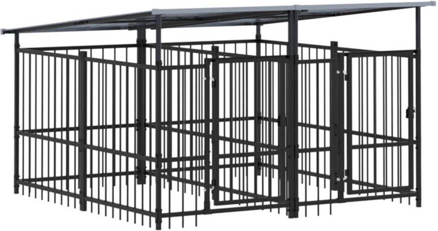 The Living Store Hondenhok Hondenkennel Zwart Stalen Staven 200x198x128 cm (LxBxH) Veilig en Comfortabel