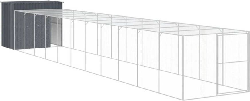 The Living Store Hondenhok met Verlengde Ren 214 x 1.273 x 181 cm Duurzaam Gegalvaniseerd Staal Antraciet