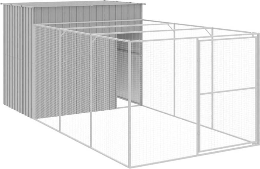 The Living Store Hondenhok met Verlengde Ren 214 x 457 x 181 cm Gegalvaniseerd Staal Lichtgrijs