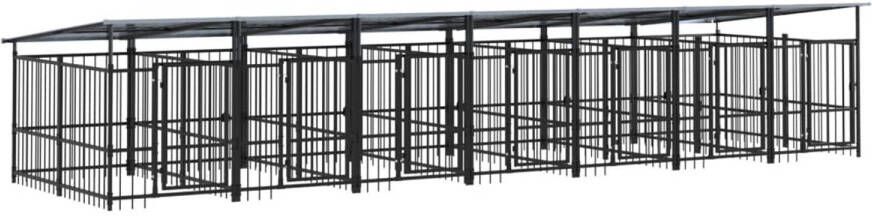 The Living Store Hondenhok XL Hondenkooi 685x198x128cm Stalen stangen Gepoedercoat staal Zwarte hondenkennel