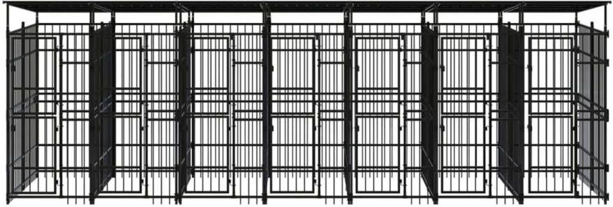 The Living Store Hondenkennel Stalen stangen 679 x 200 x 228 cm Met dak en deuren Zwart