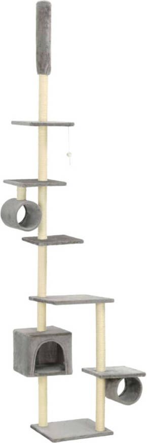 The Living Store Kattenboom Grijs 70 x 58 x 260 cm Met huisje tunnels krabpalen en platformen