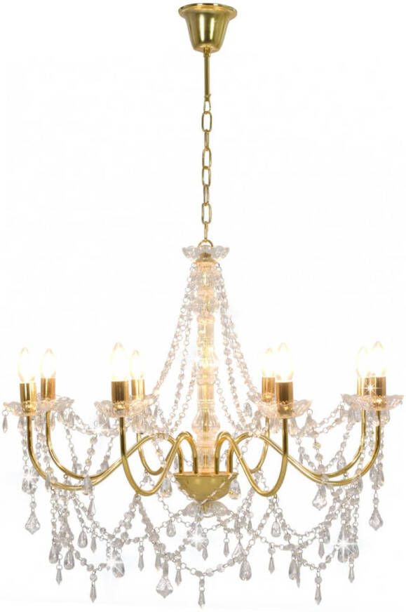 The Living Store Kroonluchter Chique Kristallen Kralen Hanglamp 80x75 cm Goud Transparant 8 Fittingen