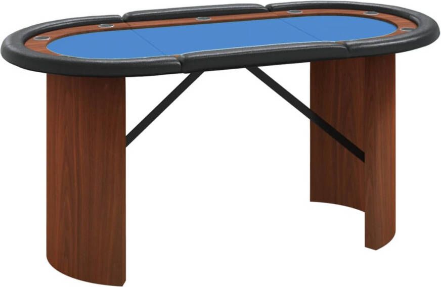 The Living Store Pokertafel Filzblad Cup Holder Comfortabele Rand Stevig Metalen Frame Blauw 160x80x75cm