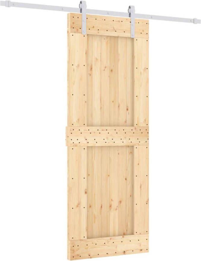 The Living Store Schuifdeurset Massief grenenhout 80 x 3.6 x 210 cm Wit 200 cm schuifrail 80 kg draagvermogen