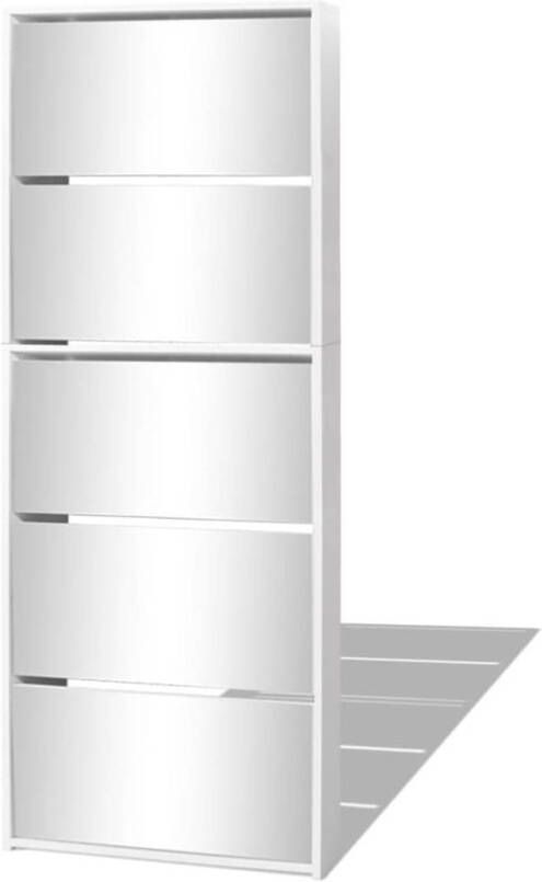 The Living Store Spiegelschoenenkast Halkast 5 lades Wit 63x17x169.5cm