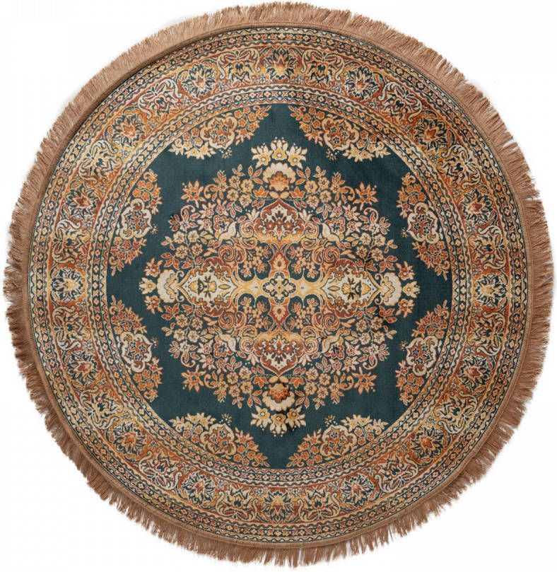 Tier Vintage Vloerkleed Rond Brissac Geel Oranje Groen met franjes