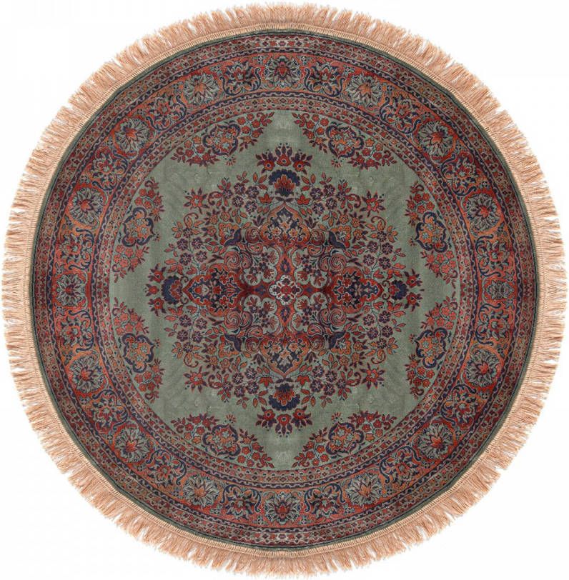 Tier Vintage Vloerkleed Rond Brissac Groen met franjes -160 Ø rond (M)