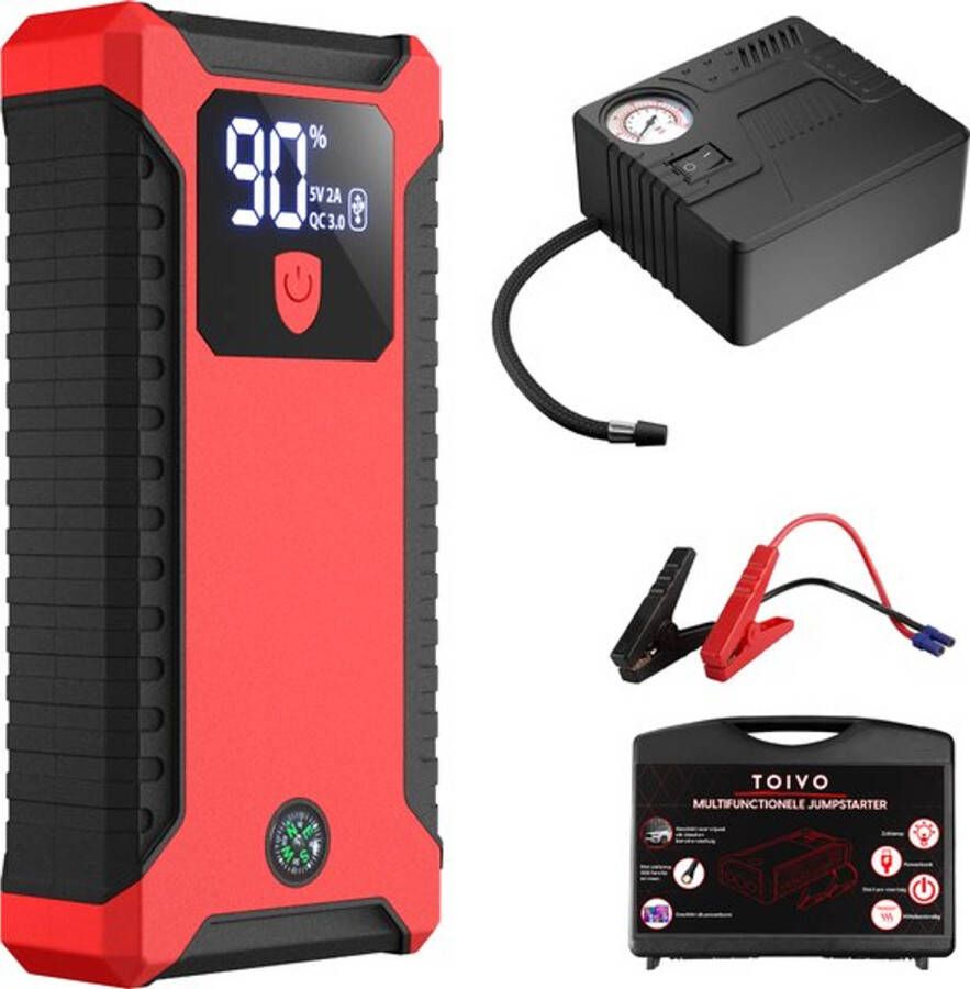 Toivo 12V Jumpstarter voor Auto 1000A 20.000 mAh 4-in-1 Starthulp met Powerbank LED Zaklamp en SOS Noodlicht