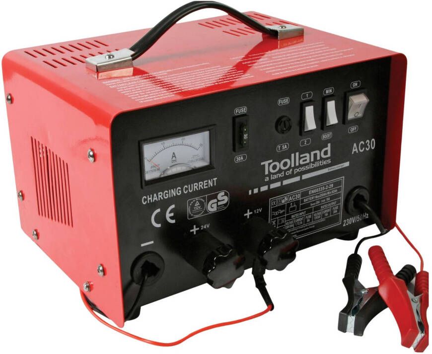 Toolland Acculader 12 24 V Bescherming Tegen Overladen Ampèremeter En Zekering Tegen Kortsluiting