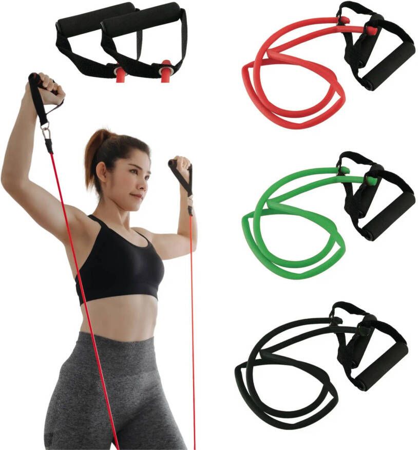 Toorx Fitness Weerstandsband met Grip Set: Rood Groen Zwart