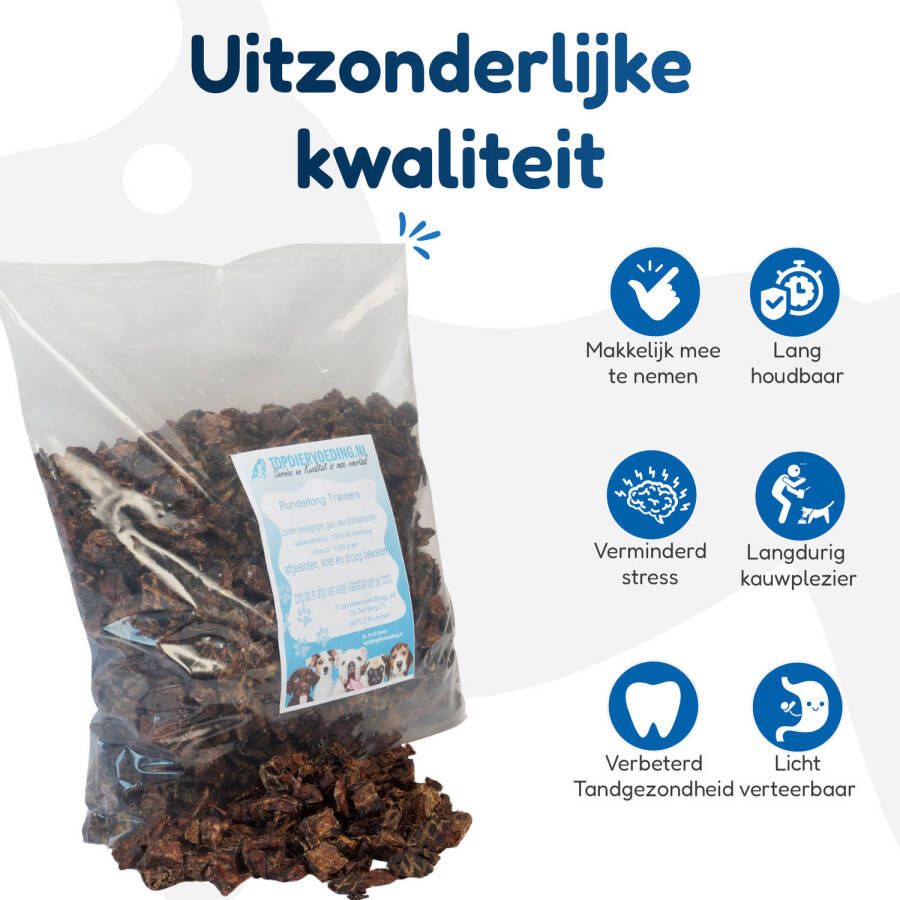 Topdiervoeding Runderlong Trainers Hondensnacks Gedroogd en Vetarm 5 KG