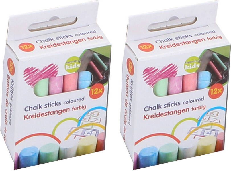 TOPWRITE Schoolbord krijtjes 2x pakje van 12x stuks multi kleuren speelgoed Hobby kantoorartikelen Schoolartikelen