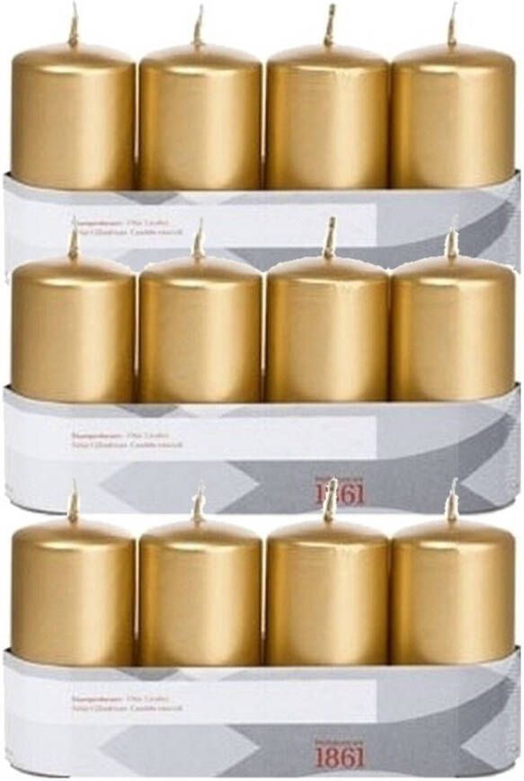 Trend Candles 12x Gouden cilinderkaarsen stompkaarsen 5 x 10 cm 18 branduren Geurloze goudkleurige kaarsen Woondecoraties