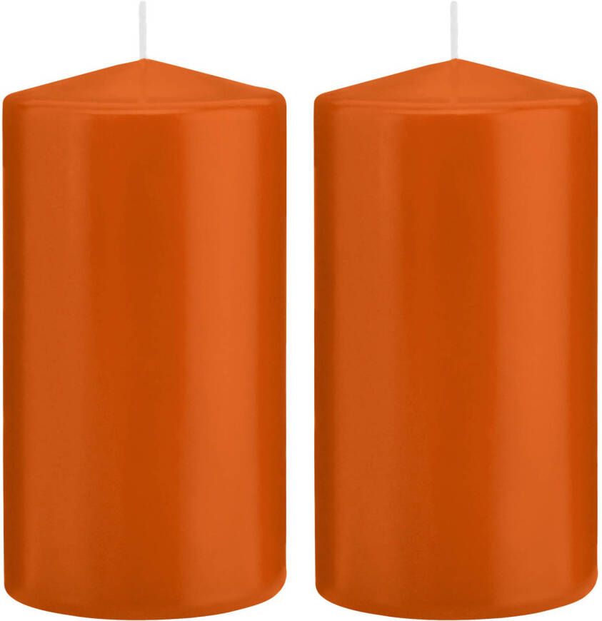 Trend Candles 2x Oranje cilinderkaarsen stompkaarsen 8 x 15 cm 69 branduren Geurloze kaarsen oranje Woondecoraties