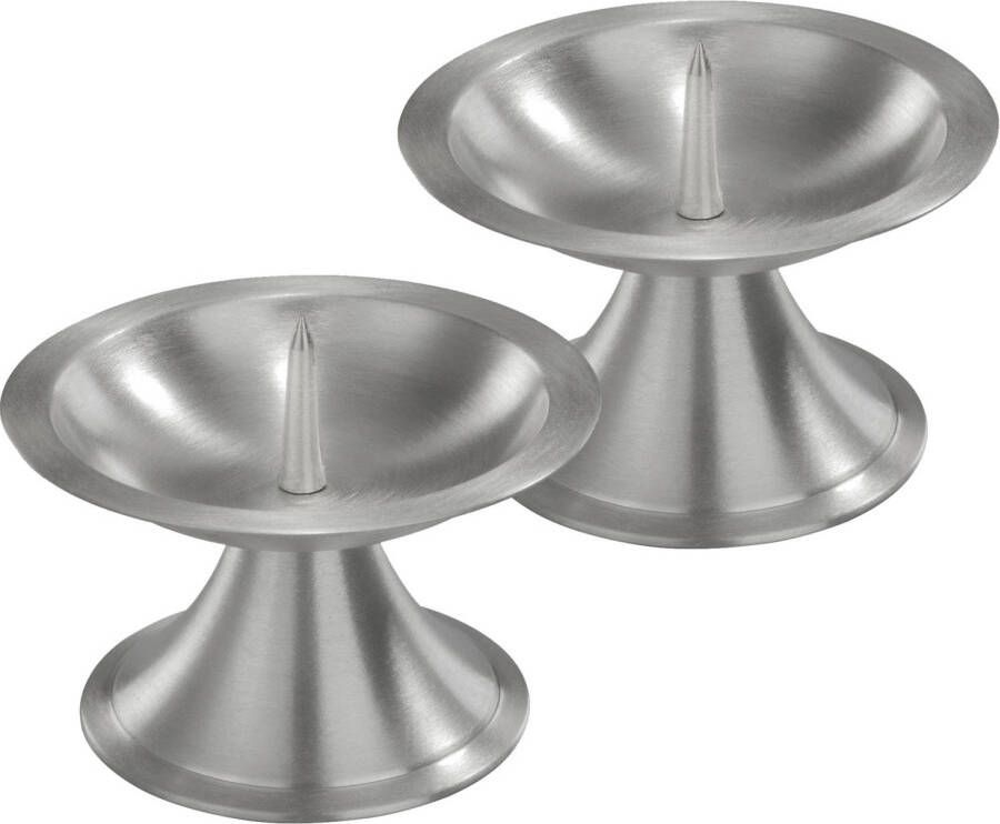 Trend Candles 2x Luxe metalen kaarsenhouders zilver voor stompkaarsen van 7-8 cm Stompkaarshouder Kaarshouder kaarsen standaard Kandelaar voor stompkaarsen Woonaccessoires