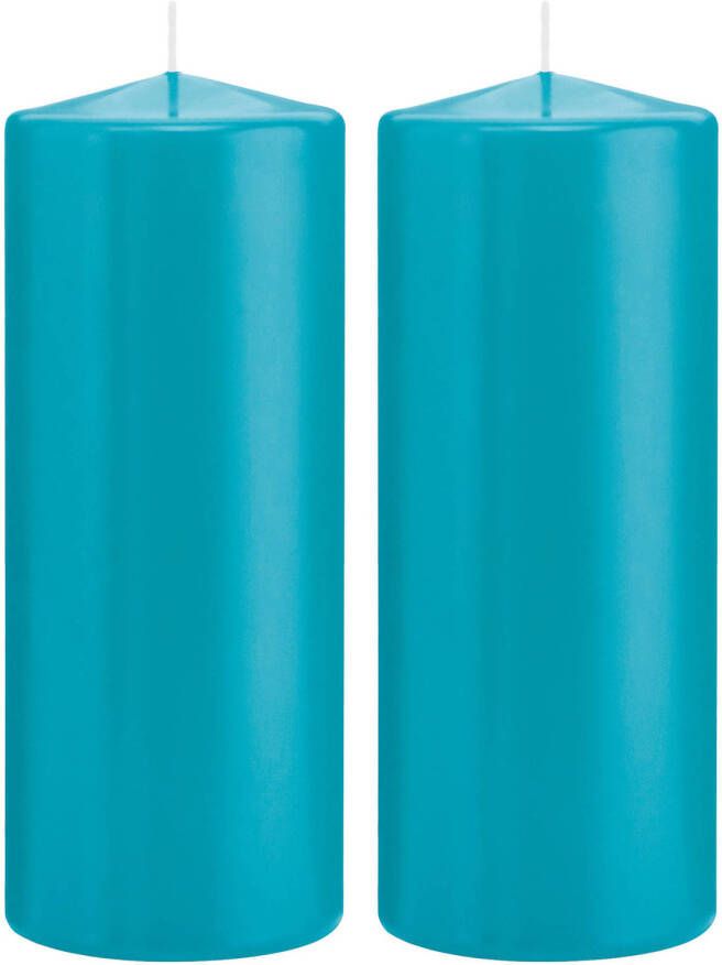 Trend Candles 2x Turquoise blauwe cilinderkaarsen stompkaarsen 8 x 20 cm 119 branduren Geurloze kaarsen turkoois blauw Woondecoraties