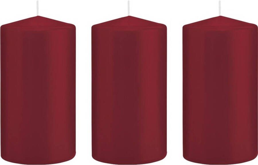 Merkloos Sans marque 3x Bordeauxrode cilinderkaarsen stompkaarsen 8 x 15 cm 69 branduren Geurloze kaarsen Woondecoraties