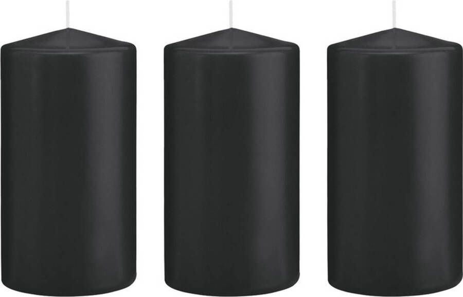Merkloos Sans marque 3x Zwarte cilinderkaarsen stompkaarsen 8 x 15 cm 69 branduren Geurloze kaarsen – Woondecoraties