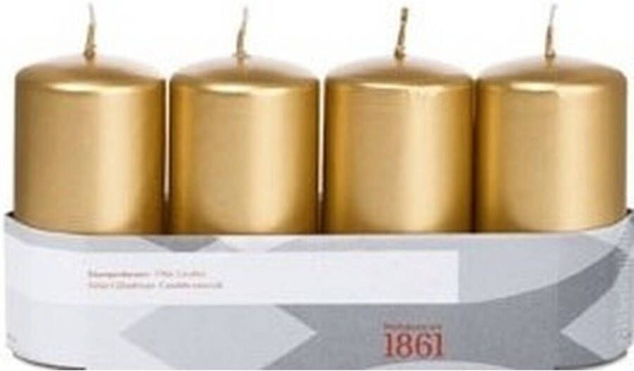 Trend Candles 4x Gouden cilinderkaars stompkaars 5 x 10 cm 18 branduren Geurloze goudkleurige kaarsen Woondecoraties