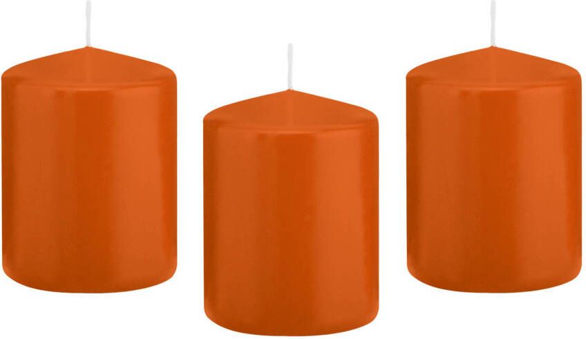 Trend Candles 8x Oranje cilinderkaarsen stompkaarsen 6 x 8 cm 29 branduren Geurloze kaarsen oranje Woondecoraties