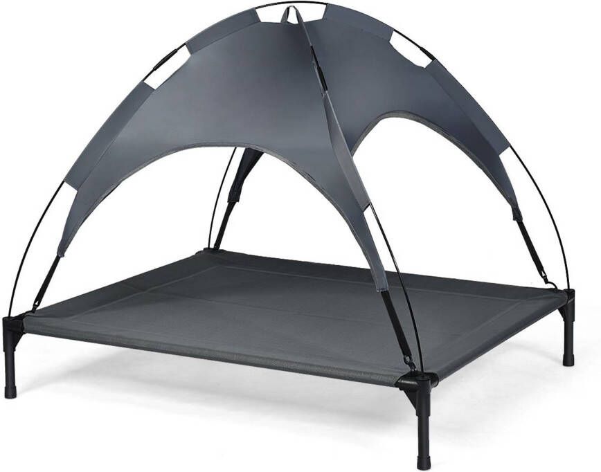 Trendmix Verhoogd Hondenbed Met Luifel Hondenligstoel Huisdierbed Tent Grijs 105 x 87 x 89 cm