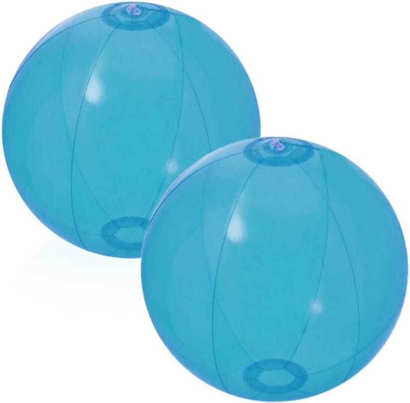 Merkloos 2x stuks opblaasbare strandballen Beach fun plastic blauw 28 cm Strandballen