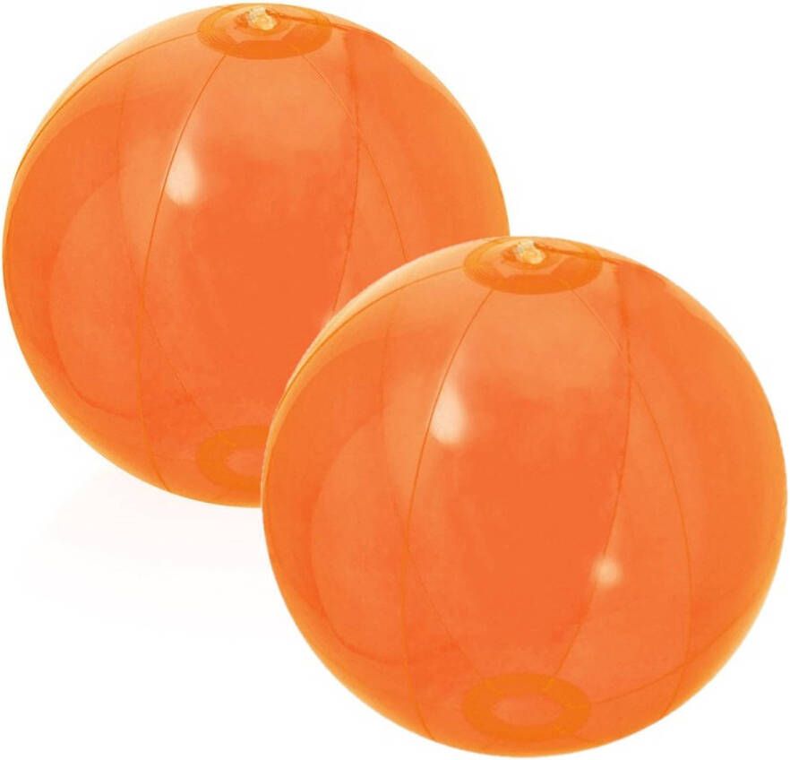 Merkloos 2x stuks opblaasbare strandballen Beach fun plastic oranje 28 cm Strandballen