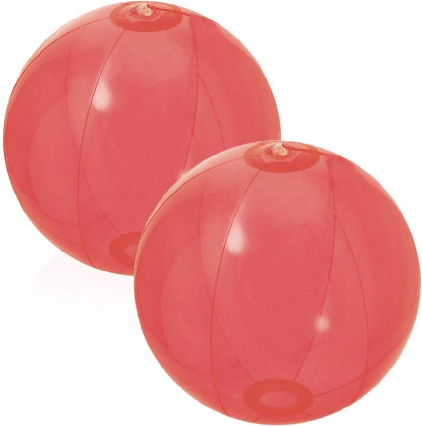 Merkloos 2x stuks opblaasbare strandballen Beach fun plastic rood 28 cm Strandballen
