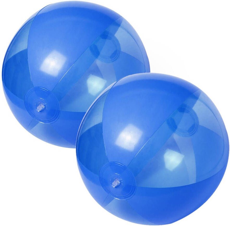 Merkloos 2x stuks opblaasbare strandballen plastic blauw 28 cm Strandballen
