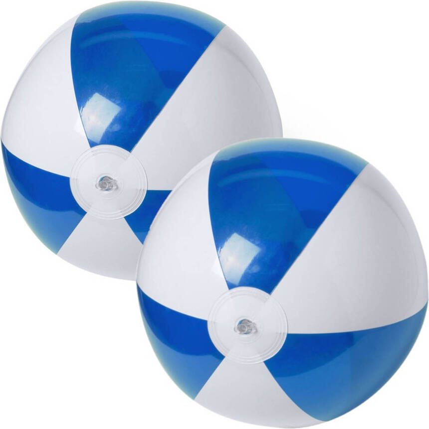 Merkloos 2x stuks opblaasbare strandballen plastic blauw wit 28 cm Strandballen