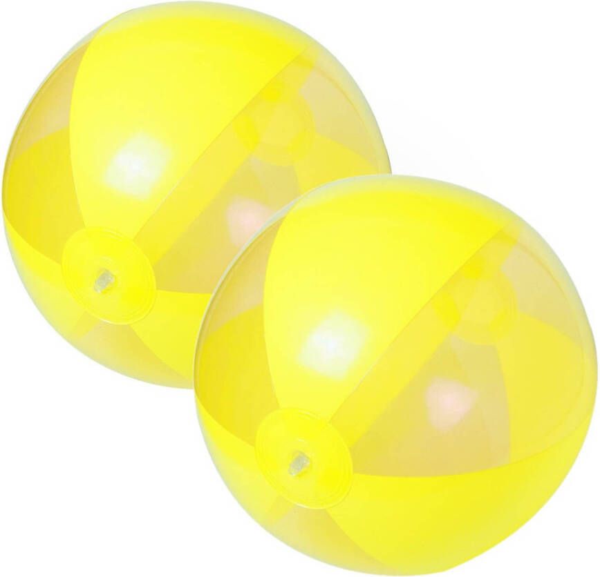 Merkloos 2x stuks opblaasbare strandballen plastic geel 28 cm Strandballen
