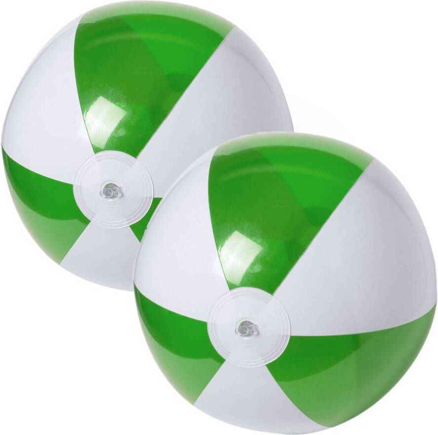 Merkloos 2x stuks opblaasbare strandballen plastic groen wit 28 cm Strandballen