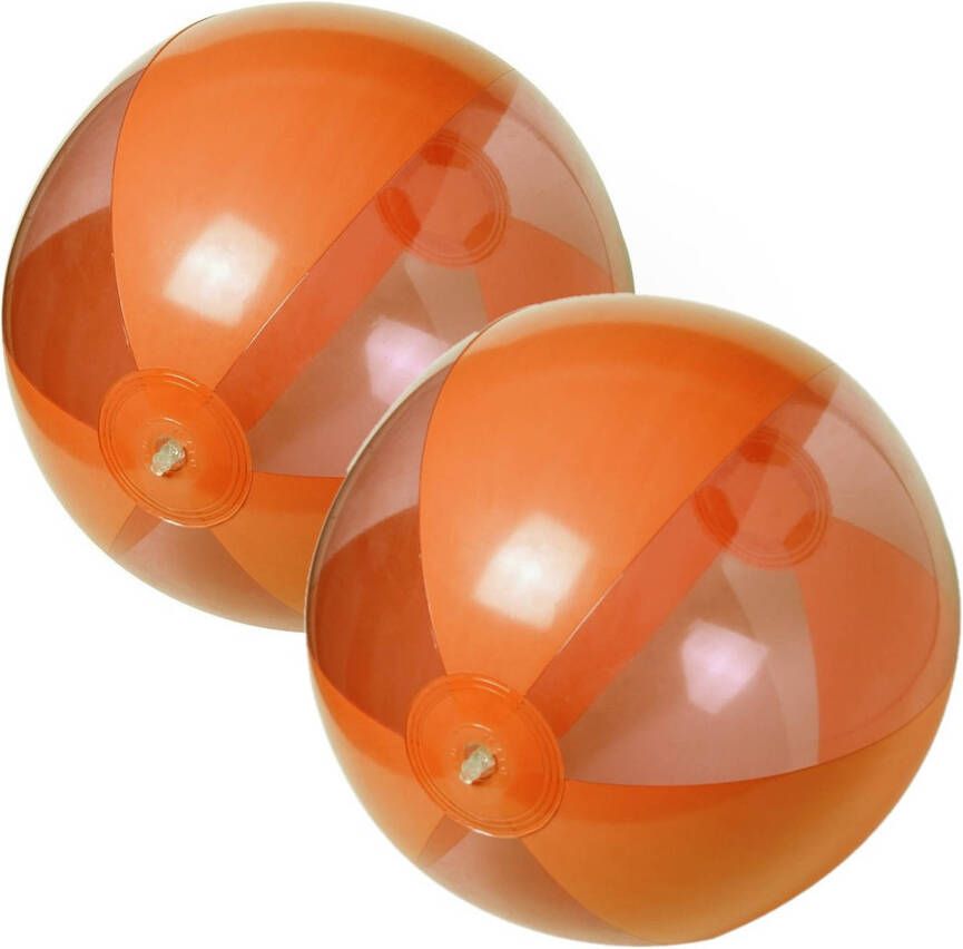 Merkloos 2x stuks opblaasbare strandballen plastic oranje 28 cm Strandballen