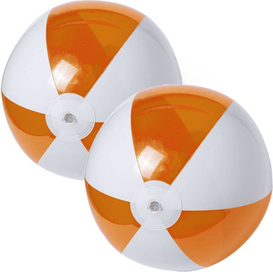 Merkloos 2x stuks opblaasbare strandballen plastic oranje wit 28 cm Strandballen