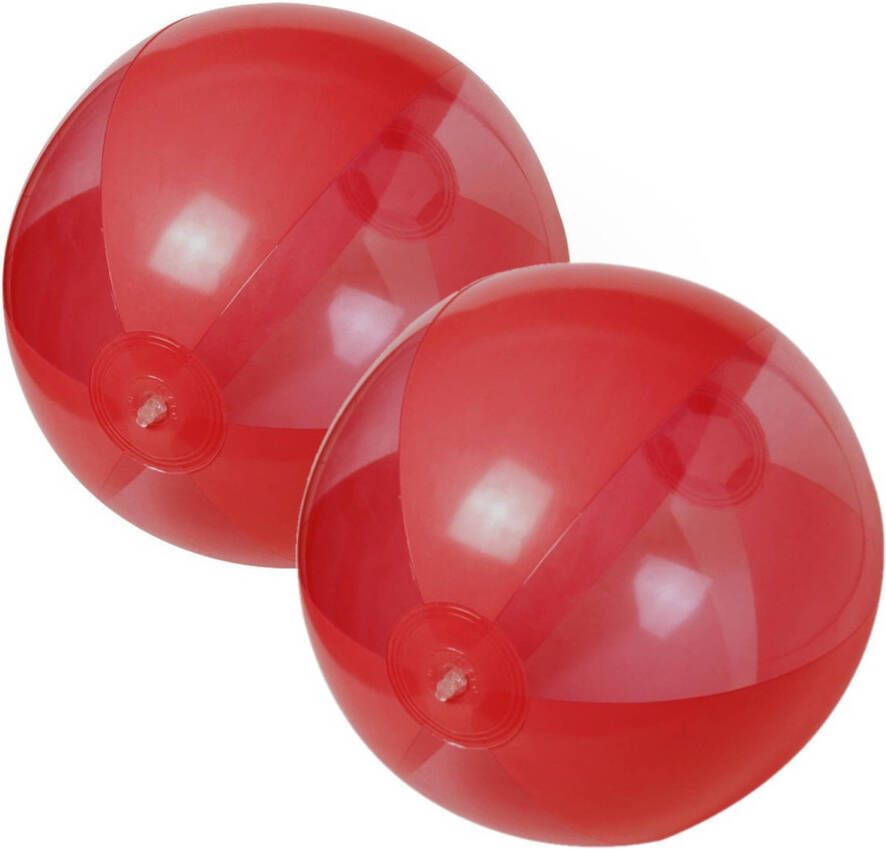 Merkloos 2x stuks opblaasbare strandballen plastic rood 28 cm Strandballen