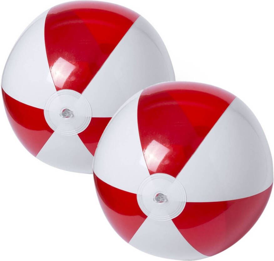 Merkloos 2x stuks opblaasbare strandballen plastic rood wit 28 cm Strandballen