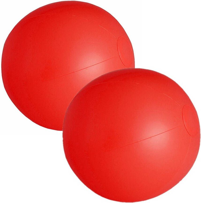 Merkloos 2x stuks opblaasbare zwembad strandballen plastic rood 28 cm Strandballen
